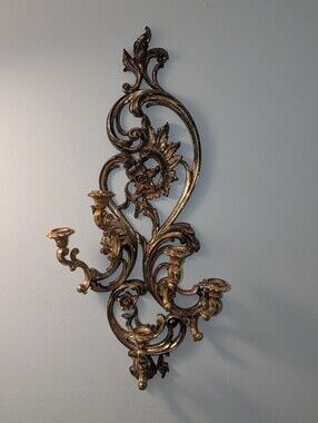Vintage 1970s Plastic SYROCO 5 Arm Wall Sconce Ornate Tarnished Gold Baroque 34"